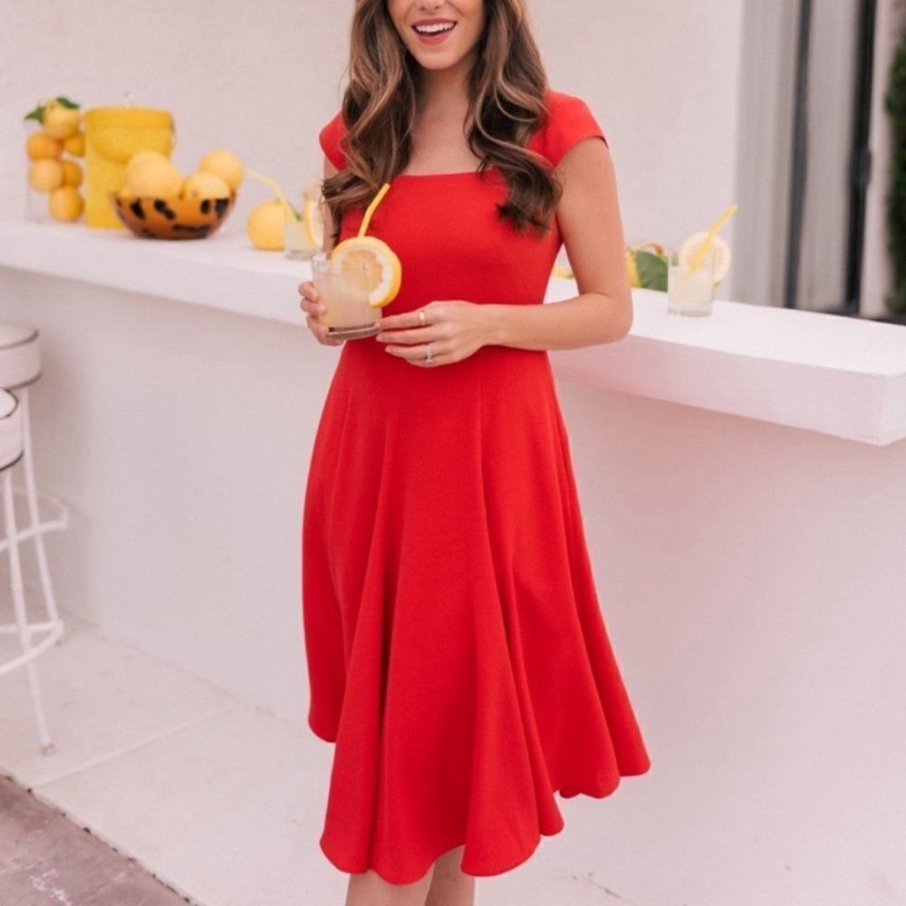 Gal meets glam Regina dress cherry red cap‎ sleeve 6 petite